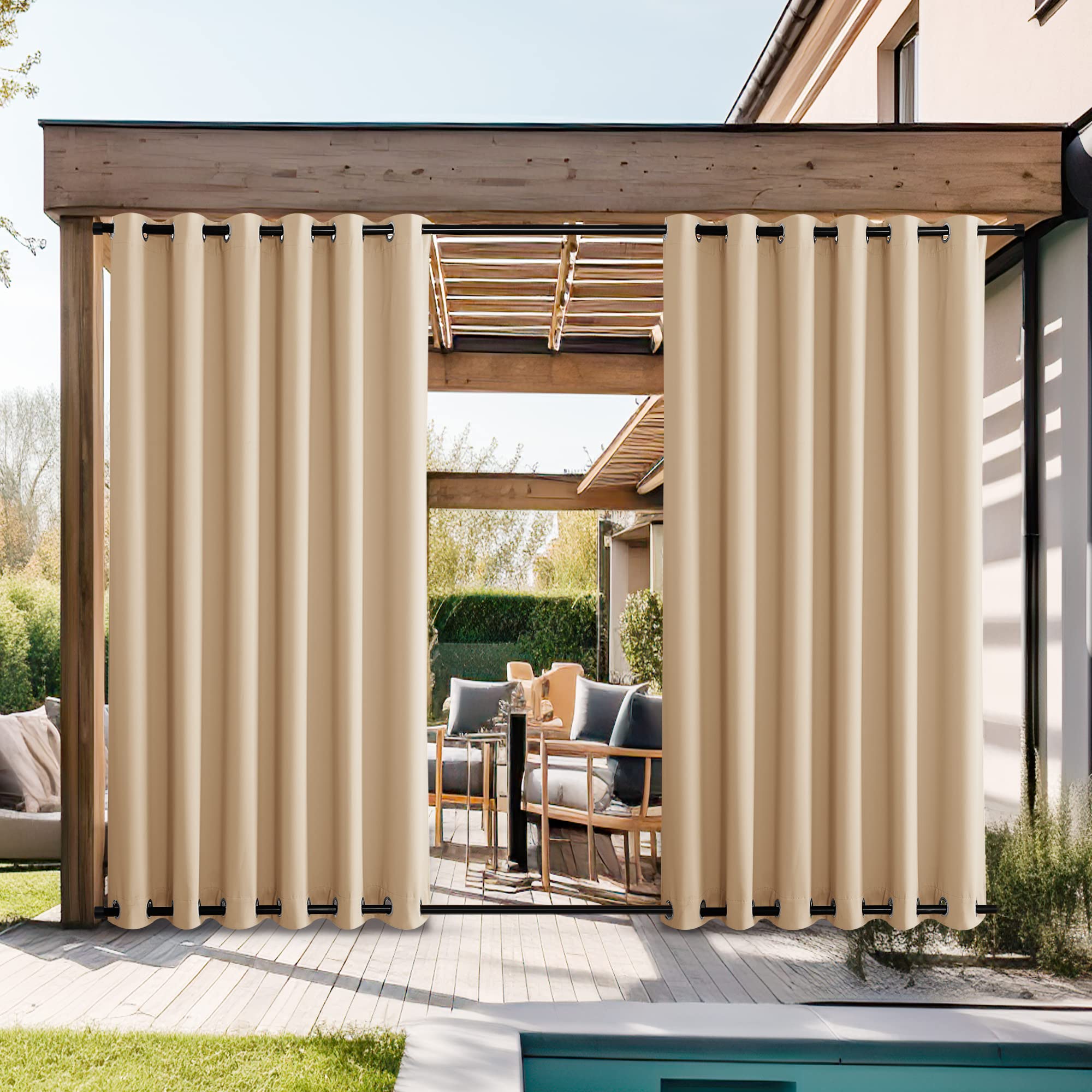 NICETOWN waterproof outdoor curtains Biscotti Beige front view