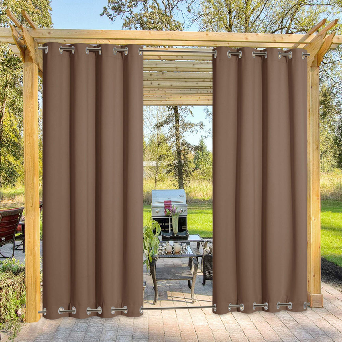 NICETOWN weighted patio curtain tan front view