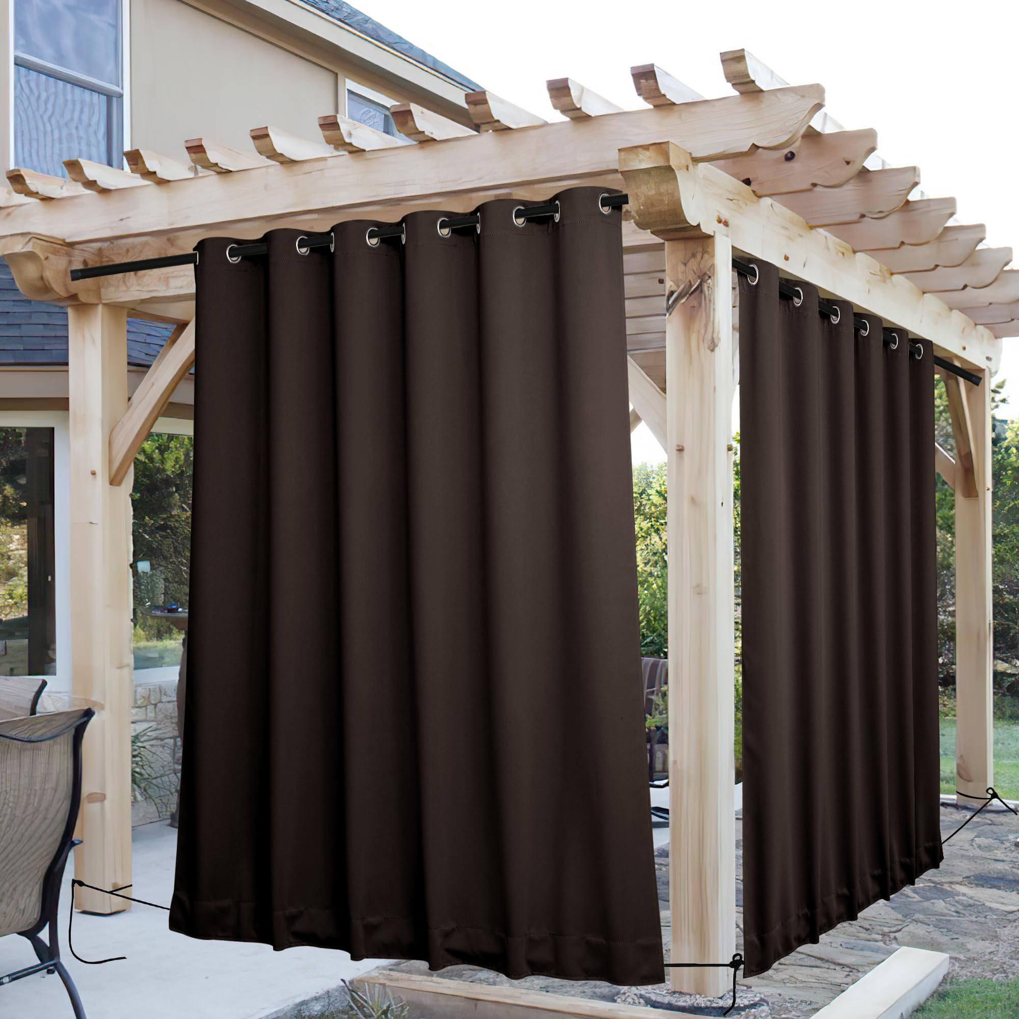 NICETOWN windproof outdoor curtains coffee colour front view