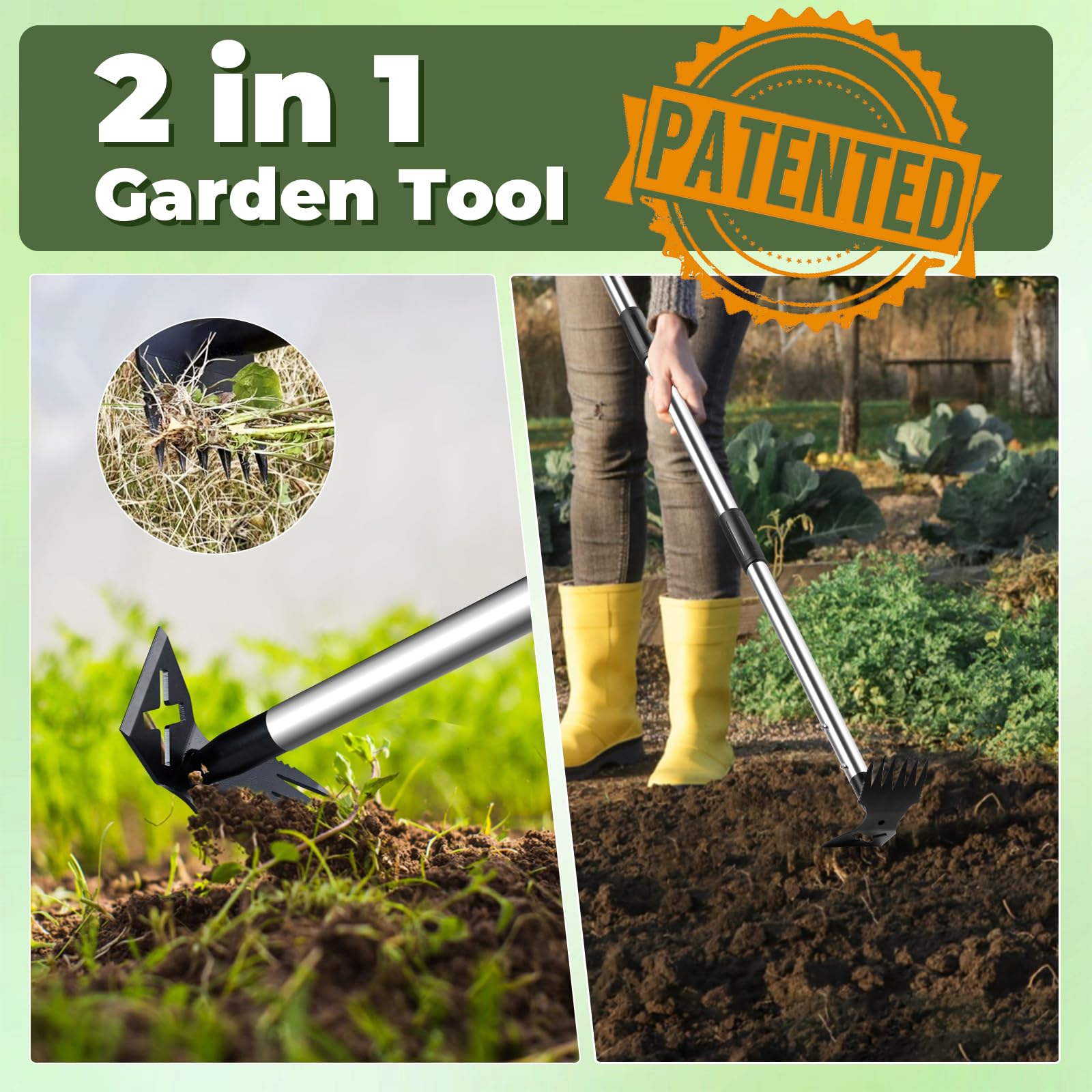 NICOFPHY Weed Puller Tool with adjustable stainless steel poles