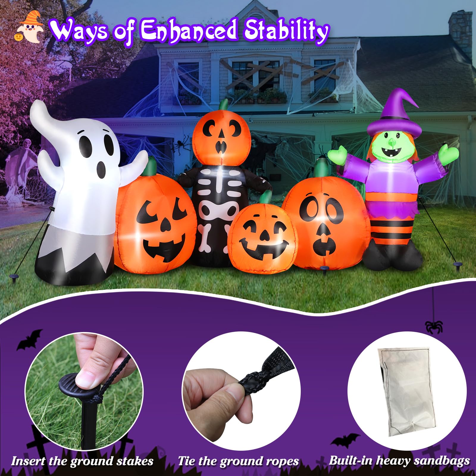 Night view of FunFanso inflatable decoration lighting up the yard