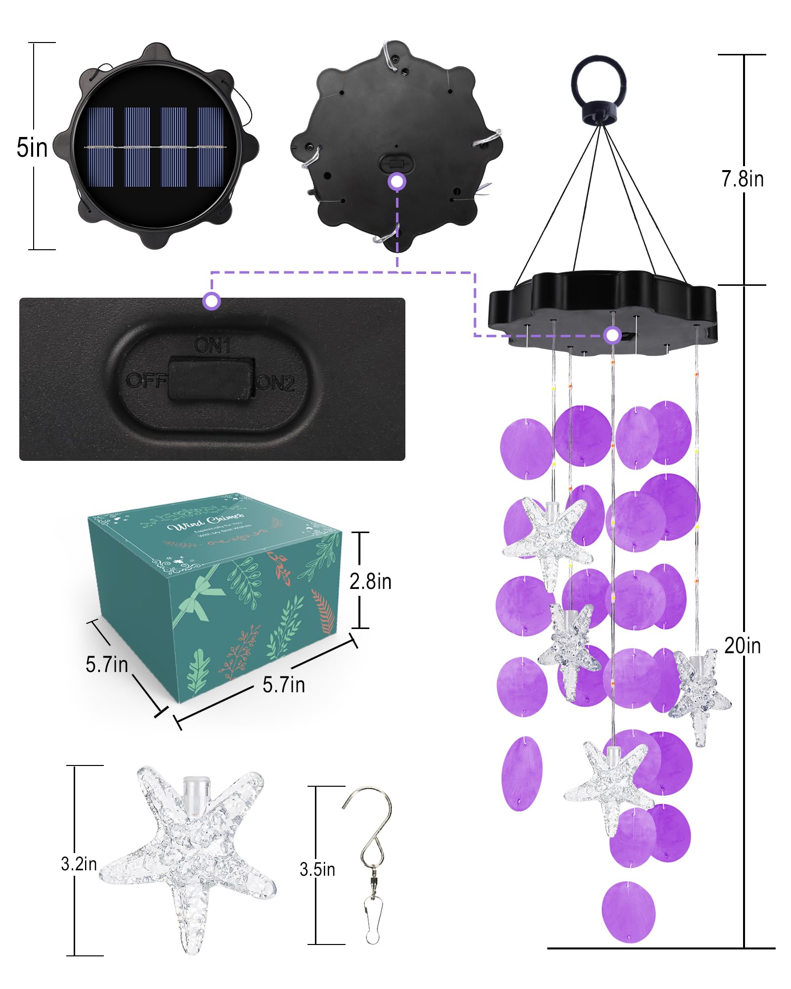 Night view of Toodour Solar Wind Chimes illuminated