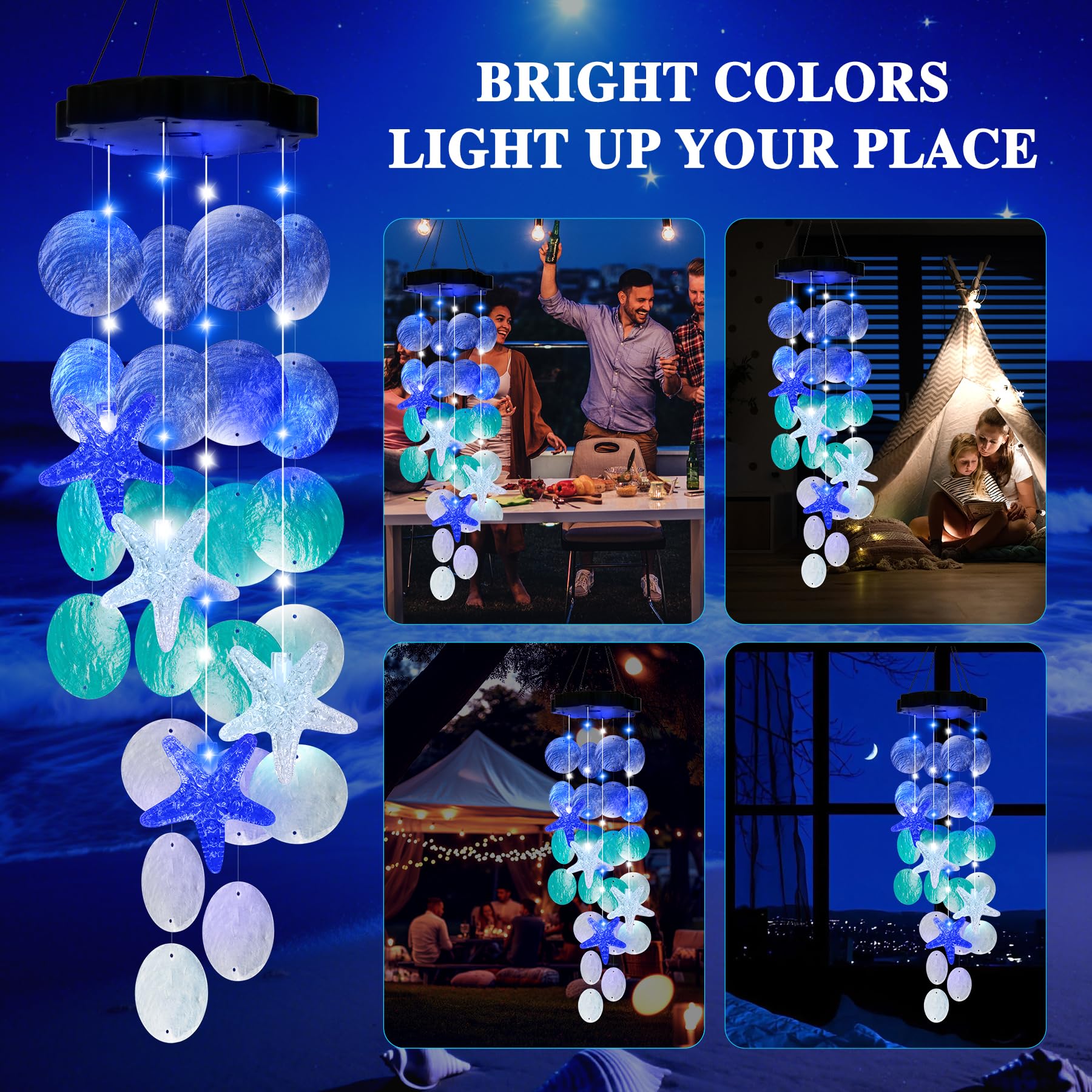 Nighttime illumination of FUNIAO Solar Wind Chime in Breathing mode