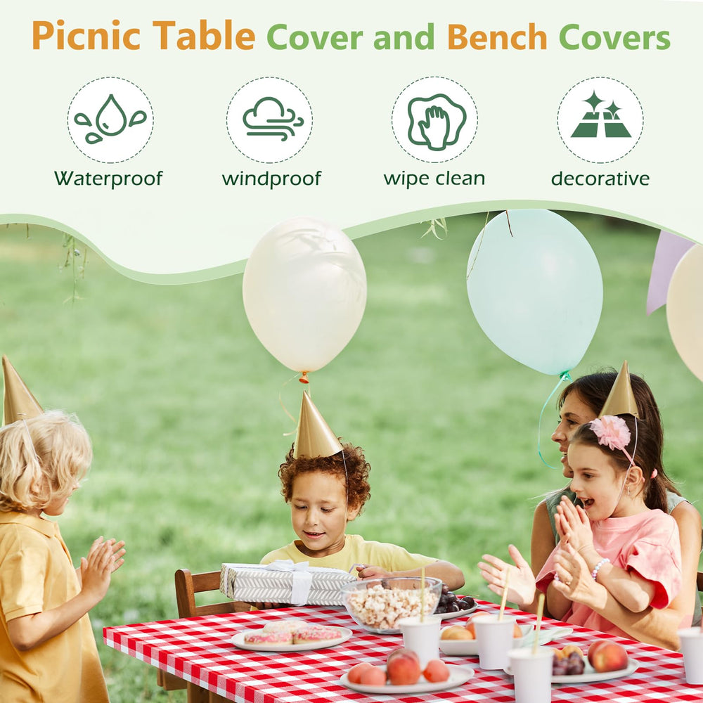 Nimalpal Picnic Table Cover secured on a picnic table