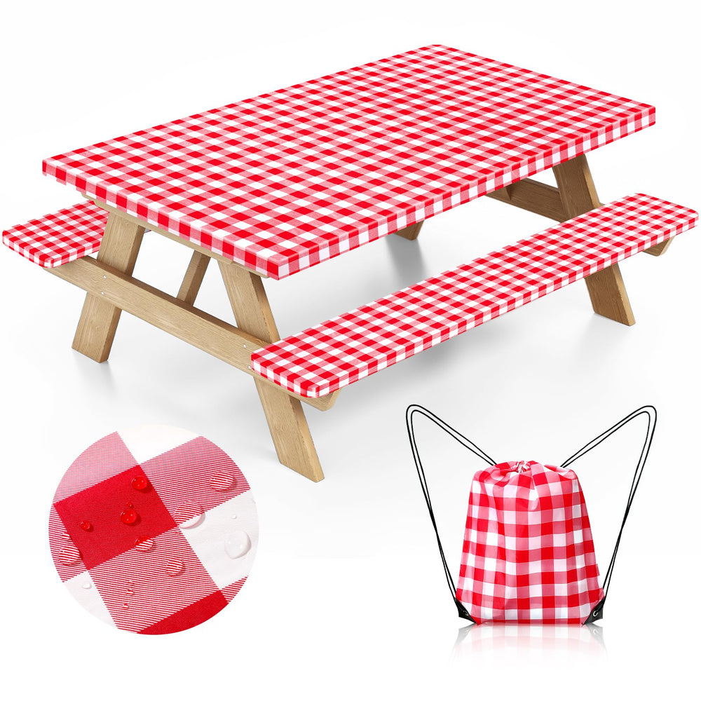 Nimalpal Picnic Table Cover Set with bench covers in red