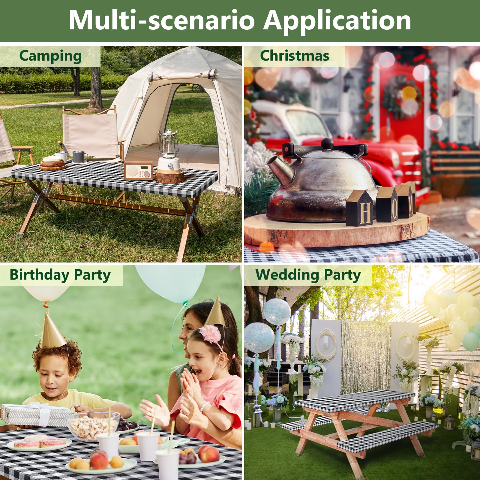 Nimalpal picnic table cover set with food and drinks on table