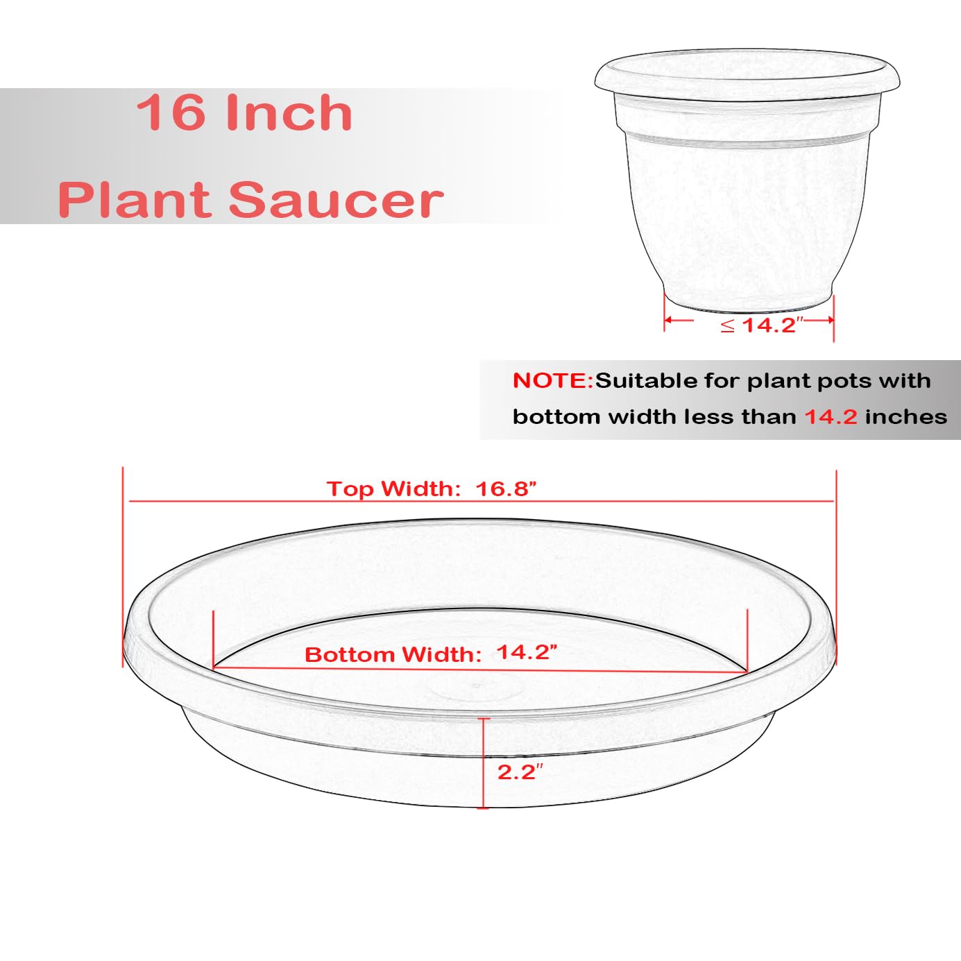 NIMYAU 2 Pack Plant Saucer 16 Inch black side view