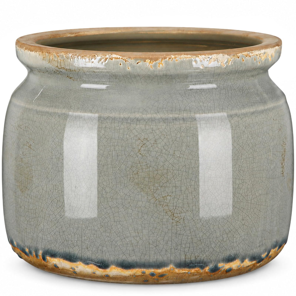 Ninehaoou 7.7-inch retro grey ceramic plant pot front view
