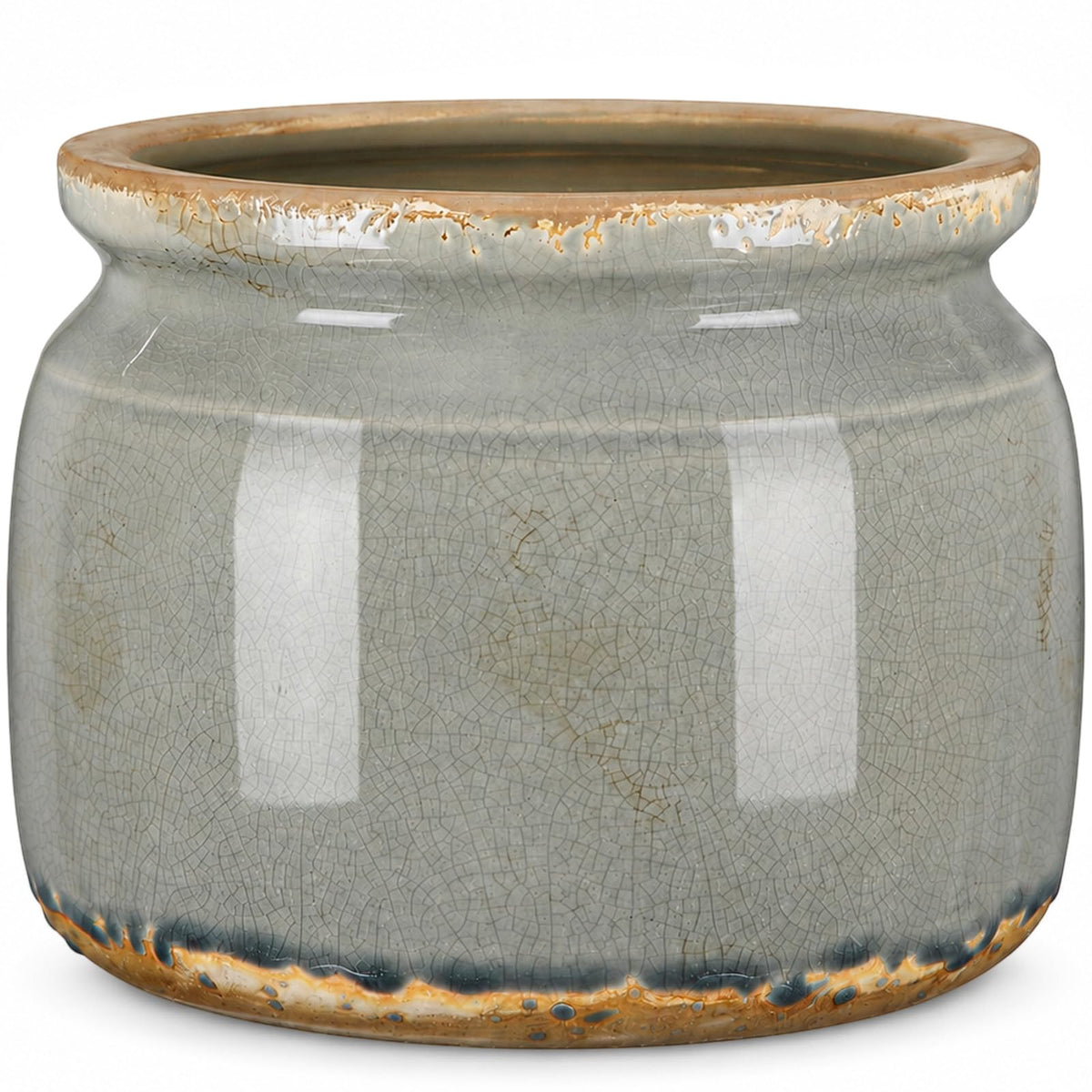 Ninehaoou 7.7-inch retro grey ceramic plant pot front view