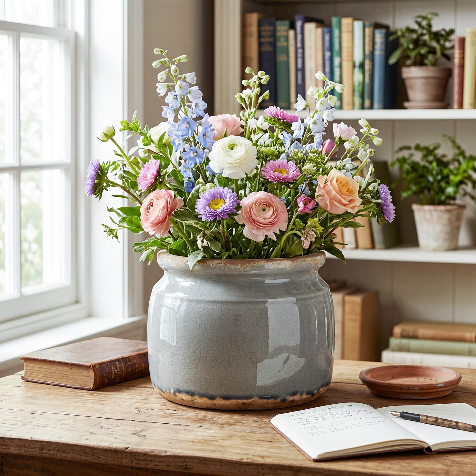 Ninehaoou decorative ceramic planter on a shelf