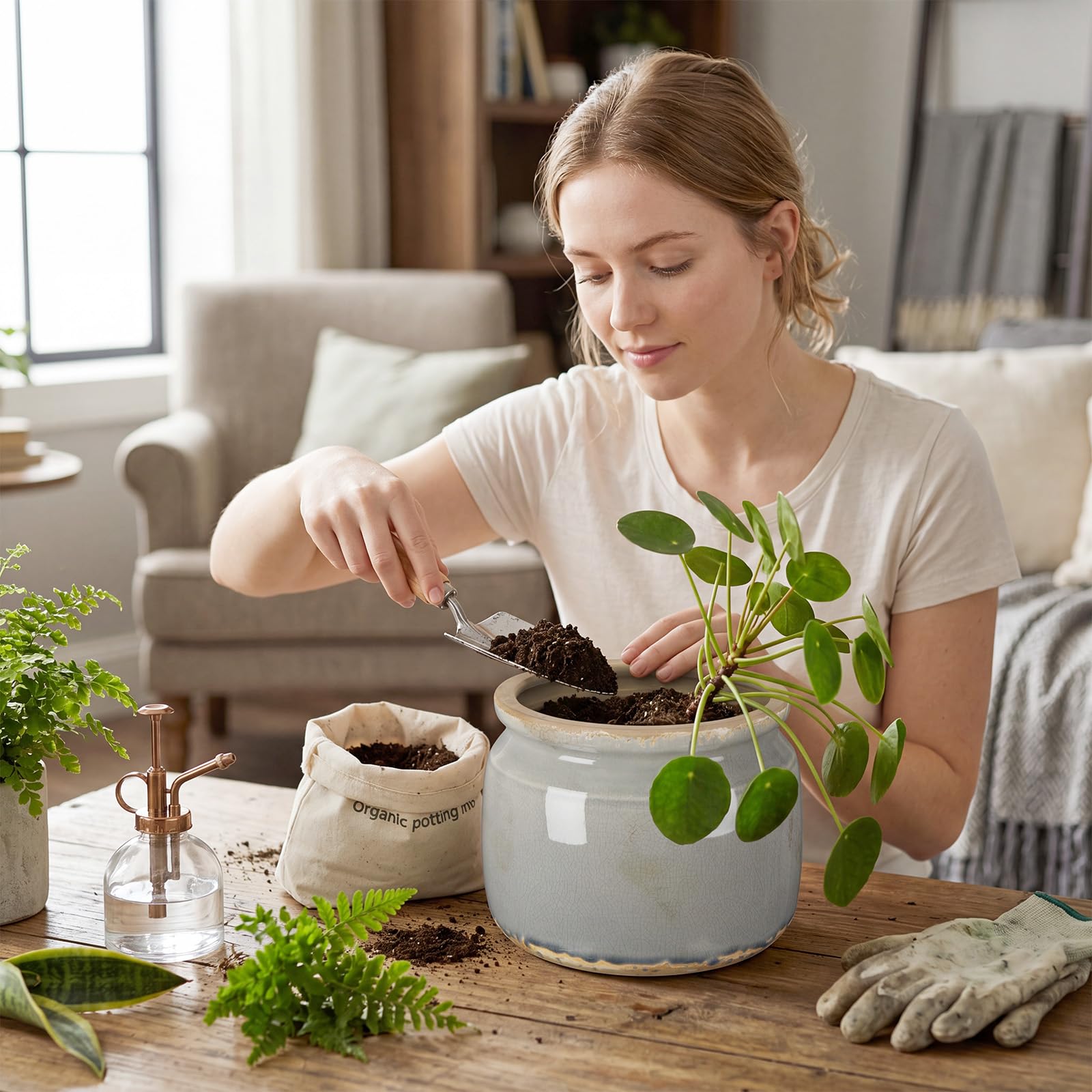 Ninehaoou vintage gray flower pot with succulent