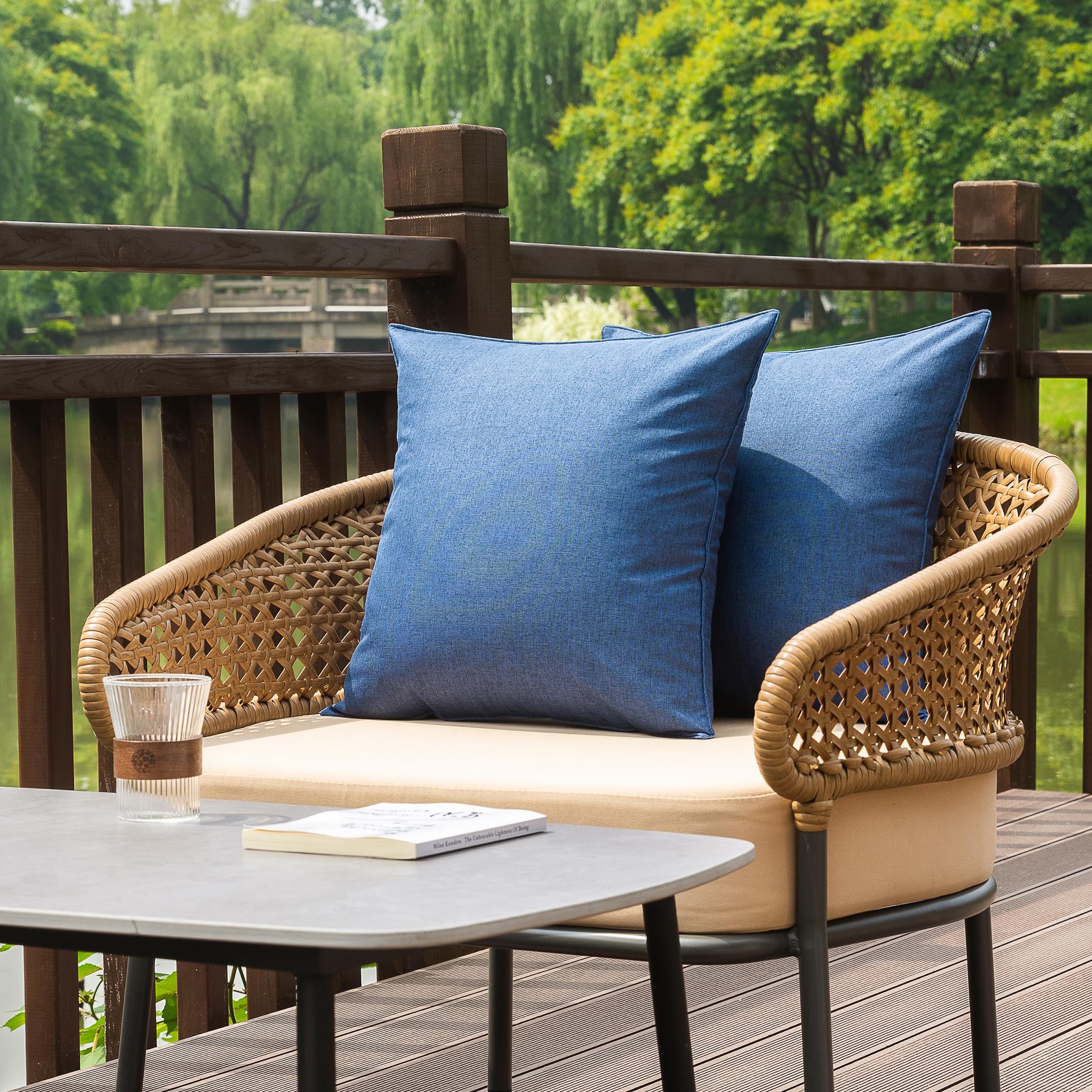 NiNi ALL Outdoor Pillow Covers Dark Blue showing hidden zipper