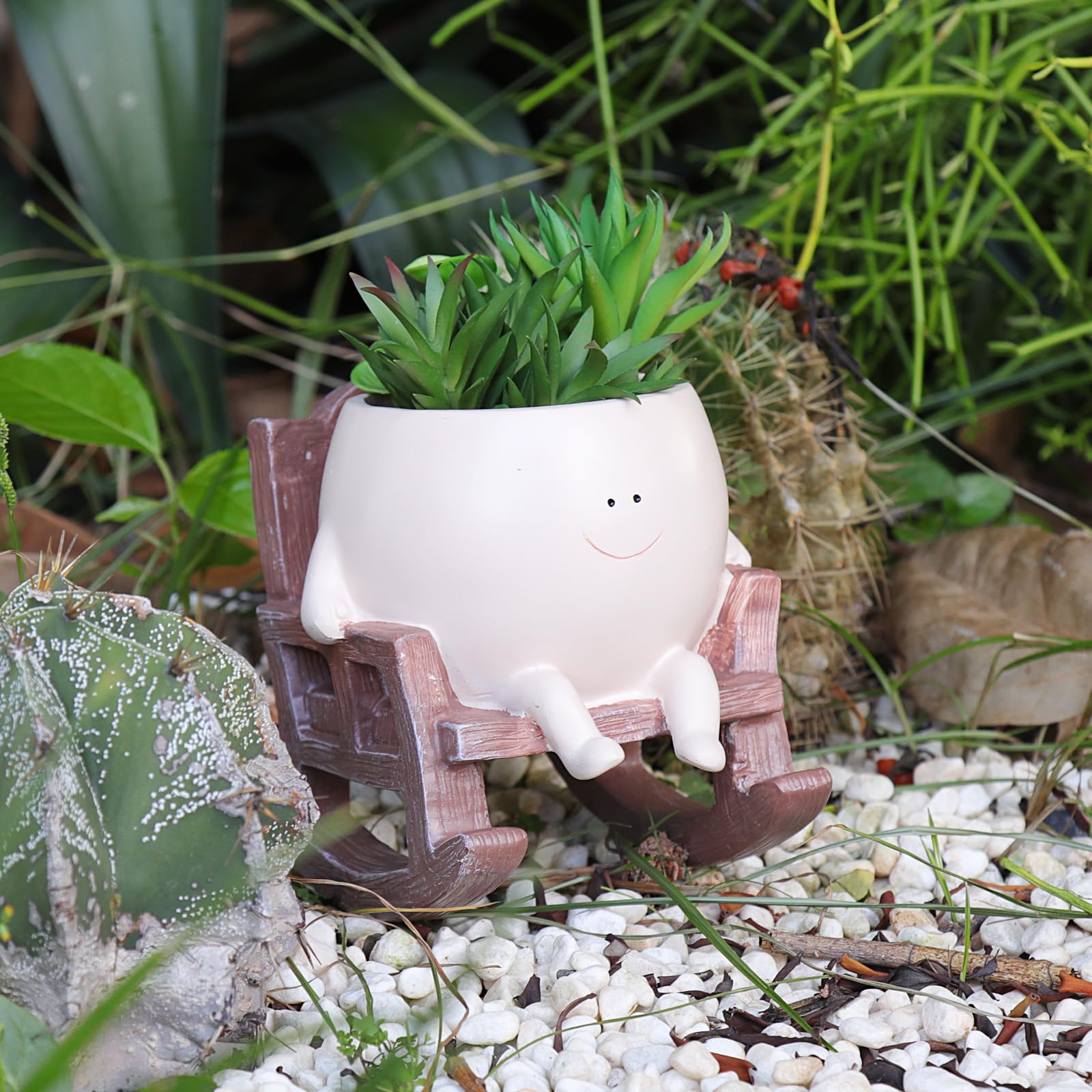 NINIPAPA Smiley Face Planter side view showcasing rocking chair design