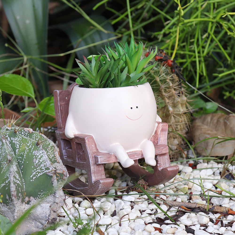 NINIPAPA Smiley Face Planter side view showcasing rocking chair design