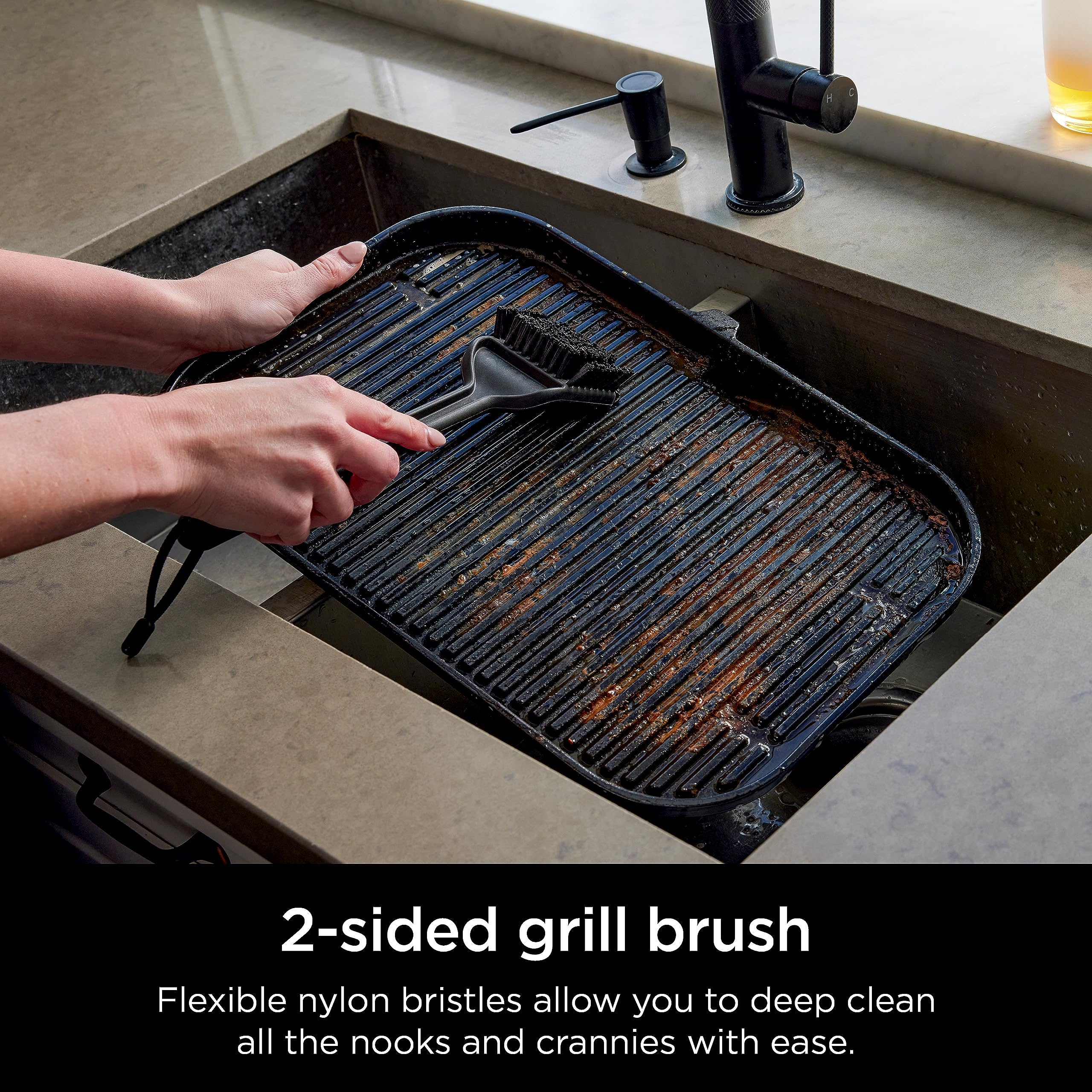 Ninja Woodfire Grill Cleaning Brush side view with scraper tool