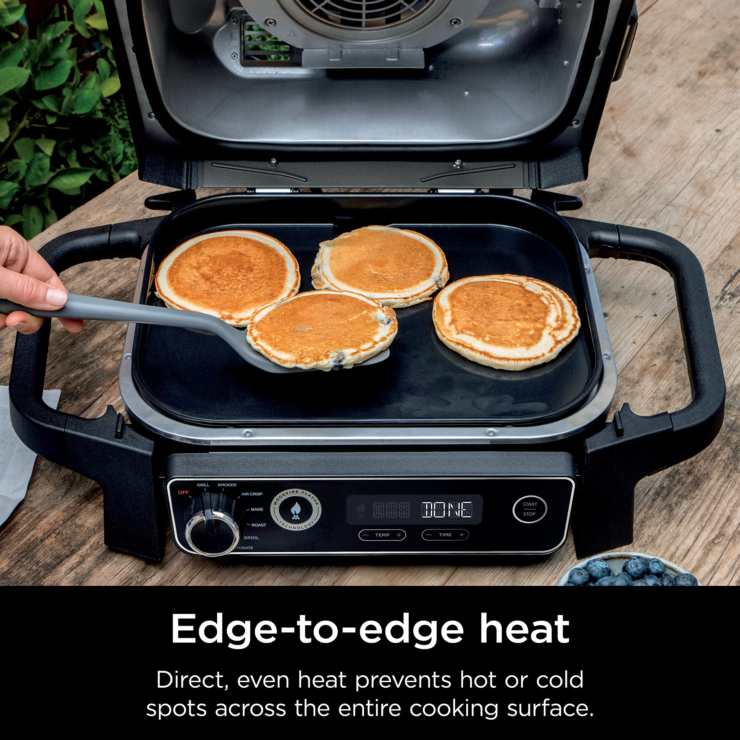 Ninja Woodfire Outdoor Griddle cooking pancakes