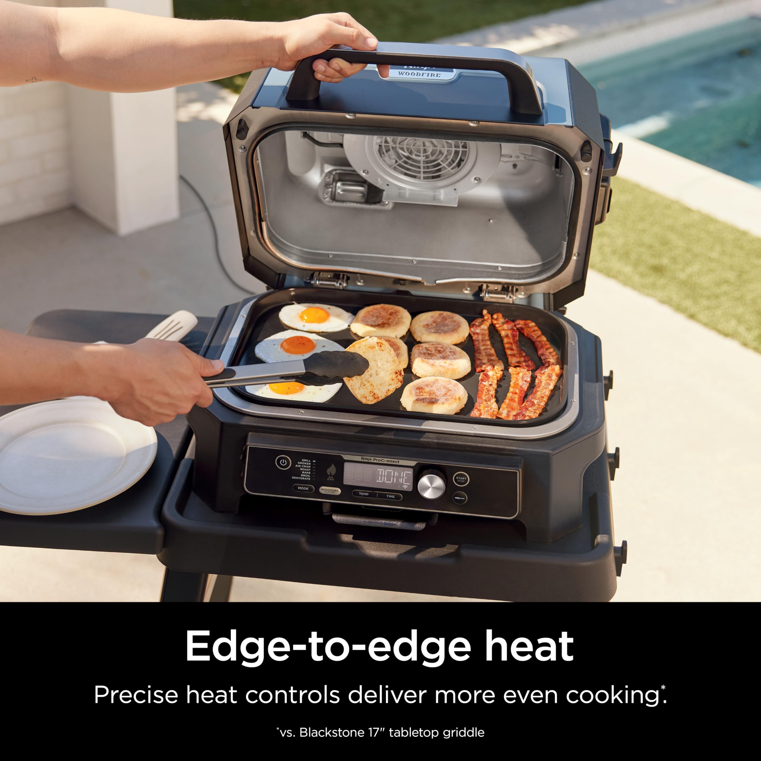 Ninja Woodfire Premium Griddle Plate in use with pancakes