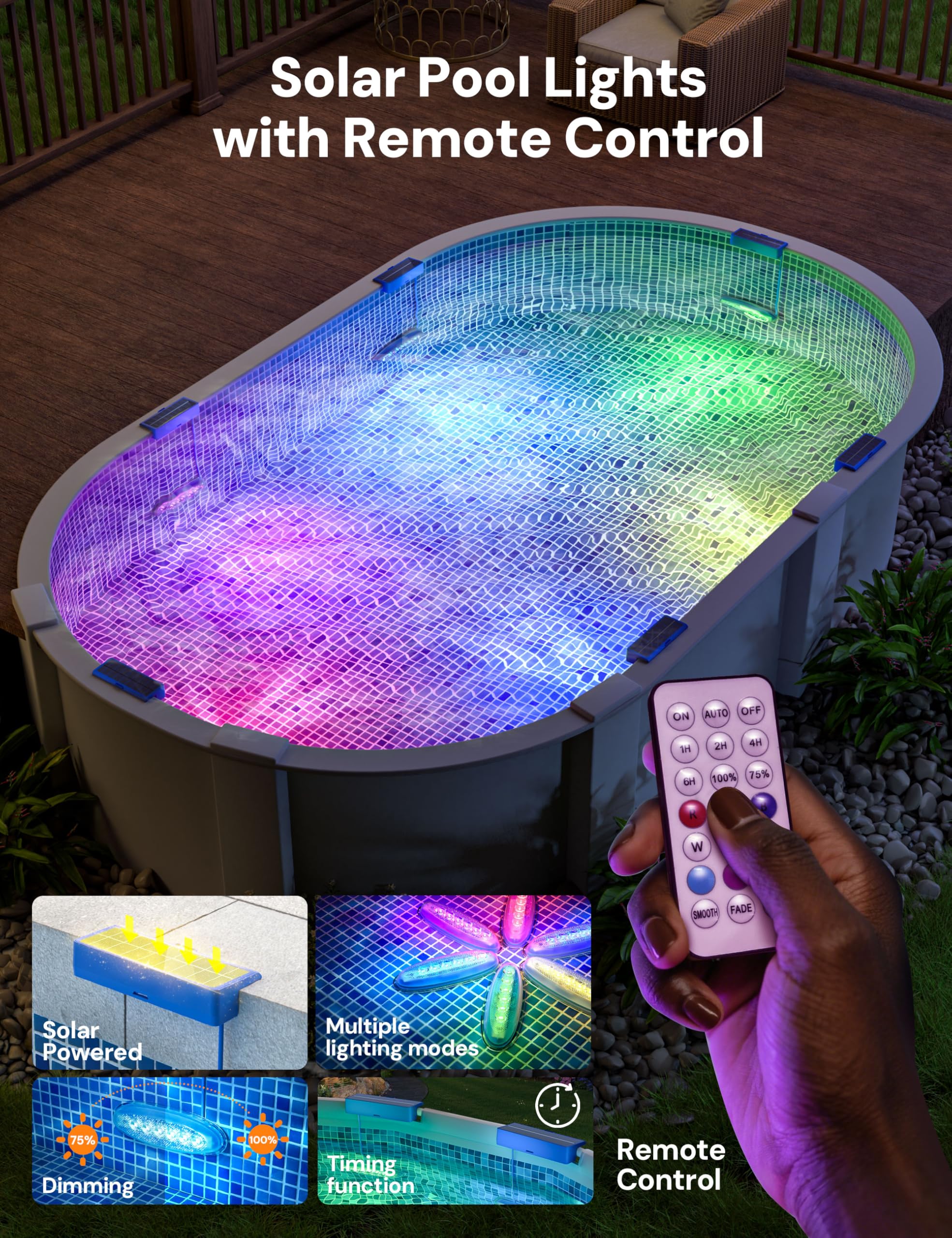 NIORSUN Solar Pool Lights - Remote control close-up