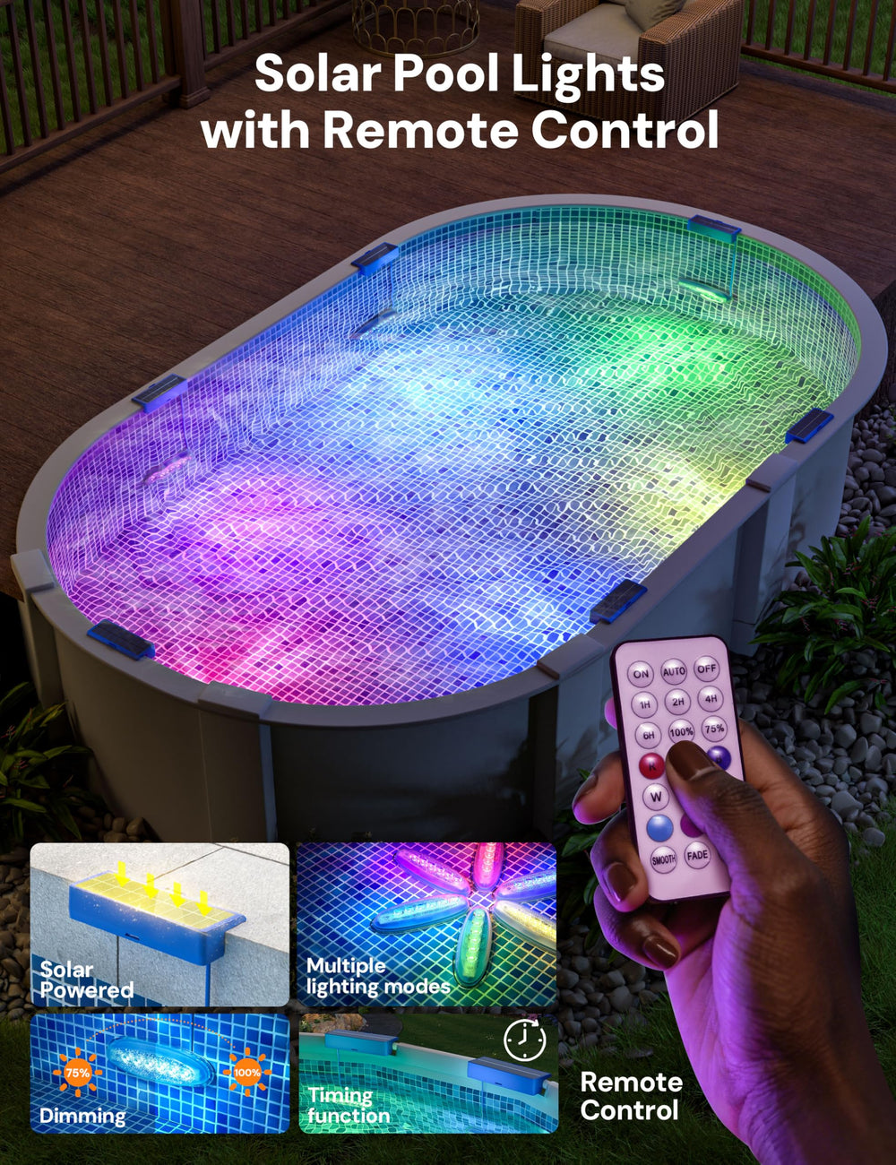 NIORSUN Solar Pool Lights - Remote control close-up
