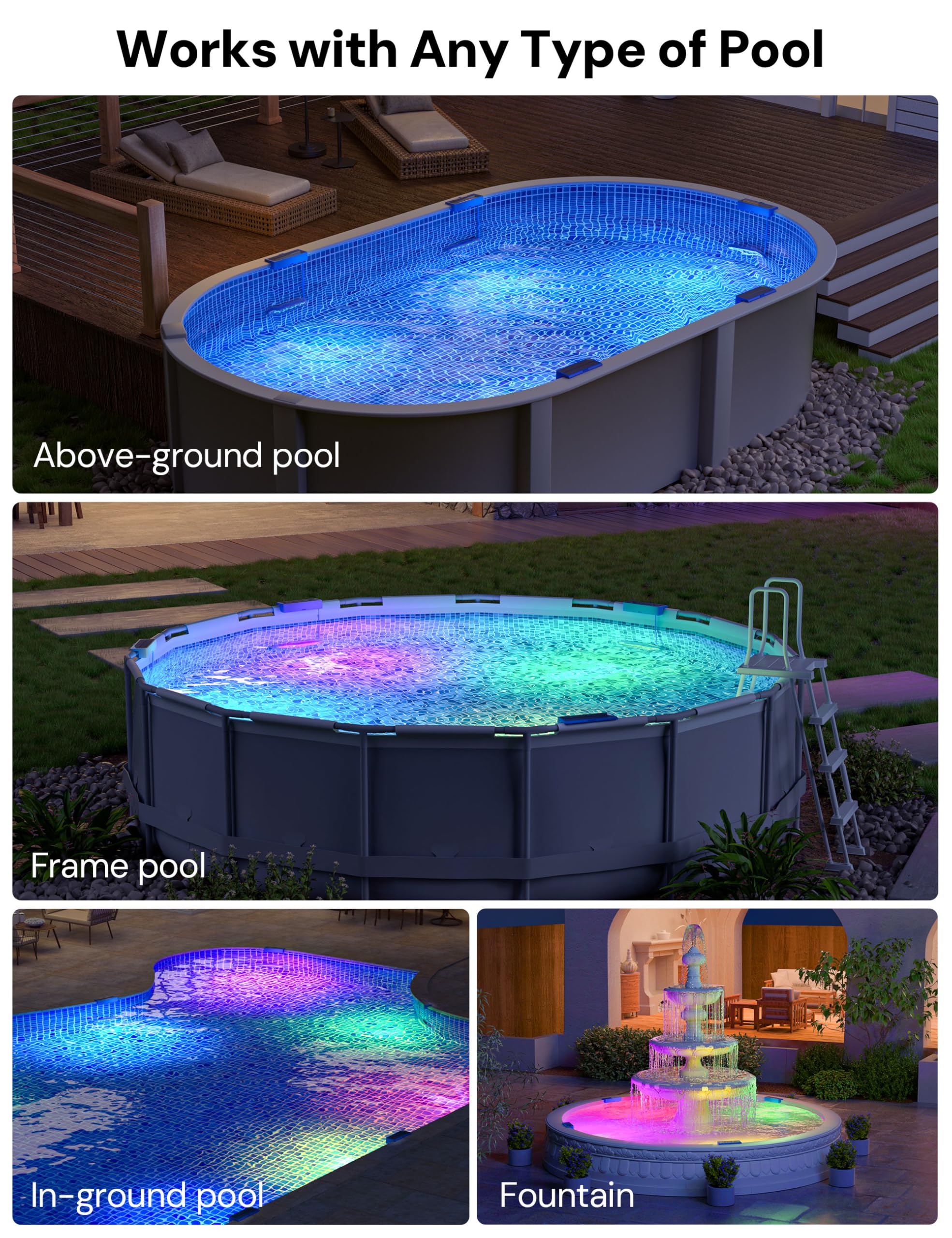 NIORSUN Solar Pool Lights - Side view with 3M adhesive