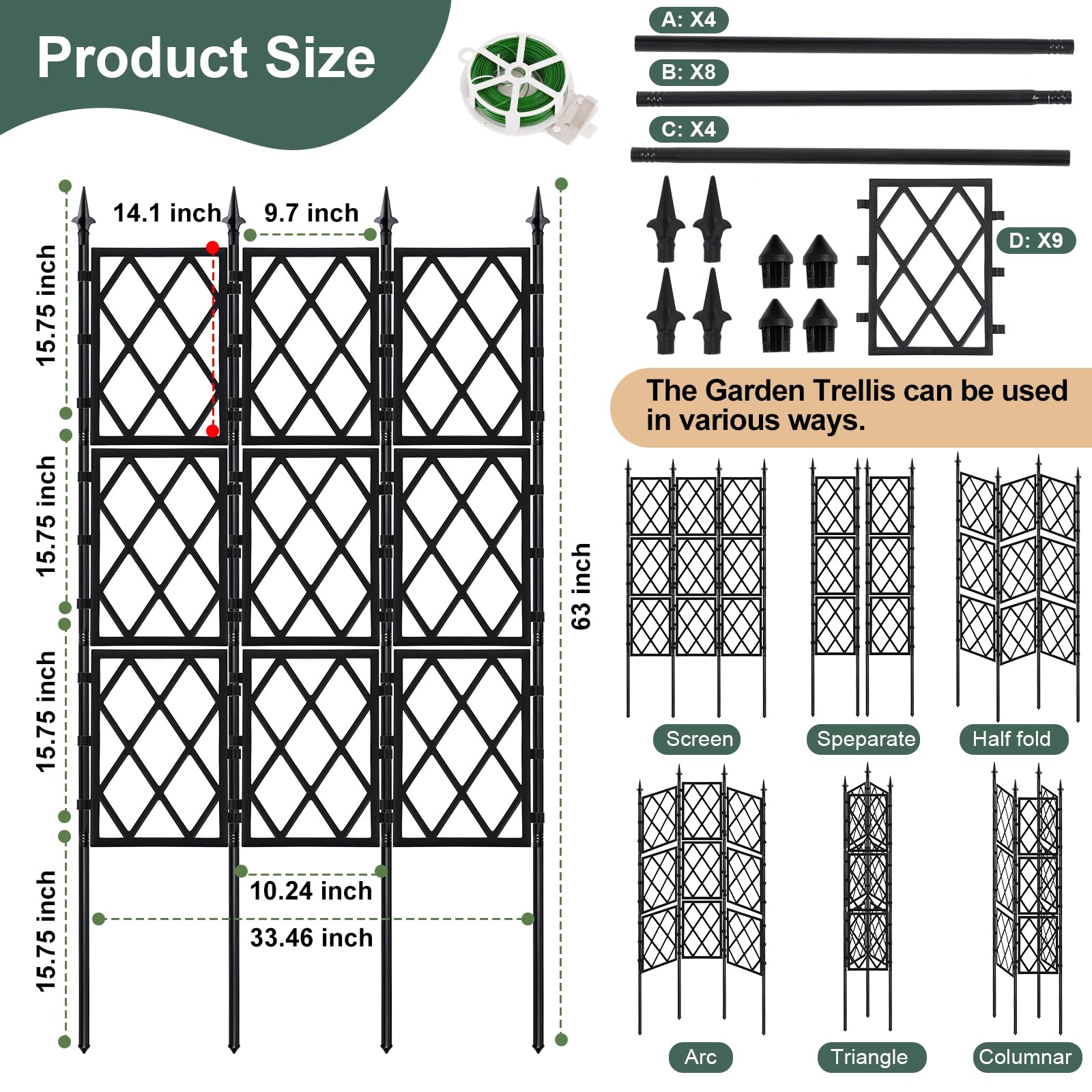 Nisoger Garden Trellis 5.25FT side view with climbing plants
