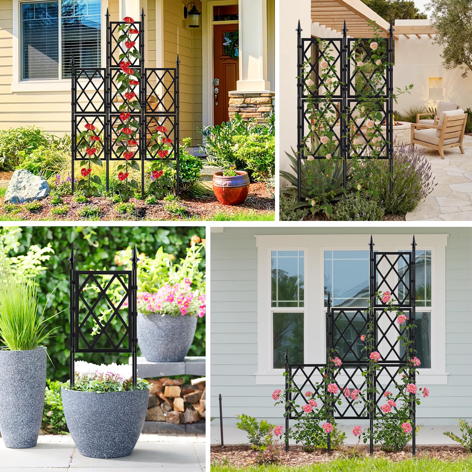 Nisoger Garden Trellis showcasing hanging baskets