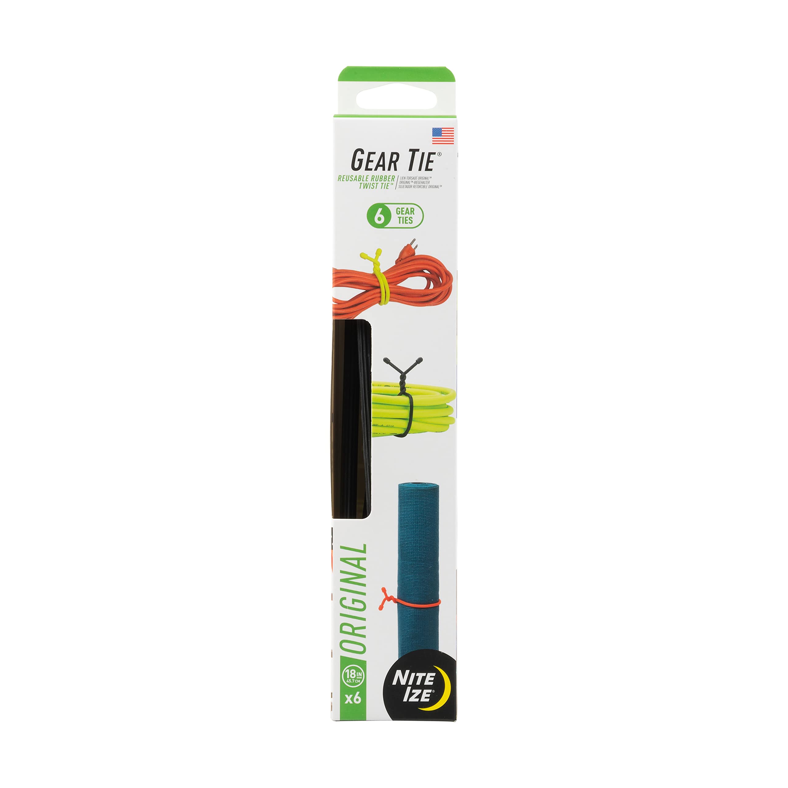 Nite Ize Gear Tie Original ProPacks black 18 inch twist tie front view