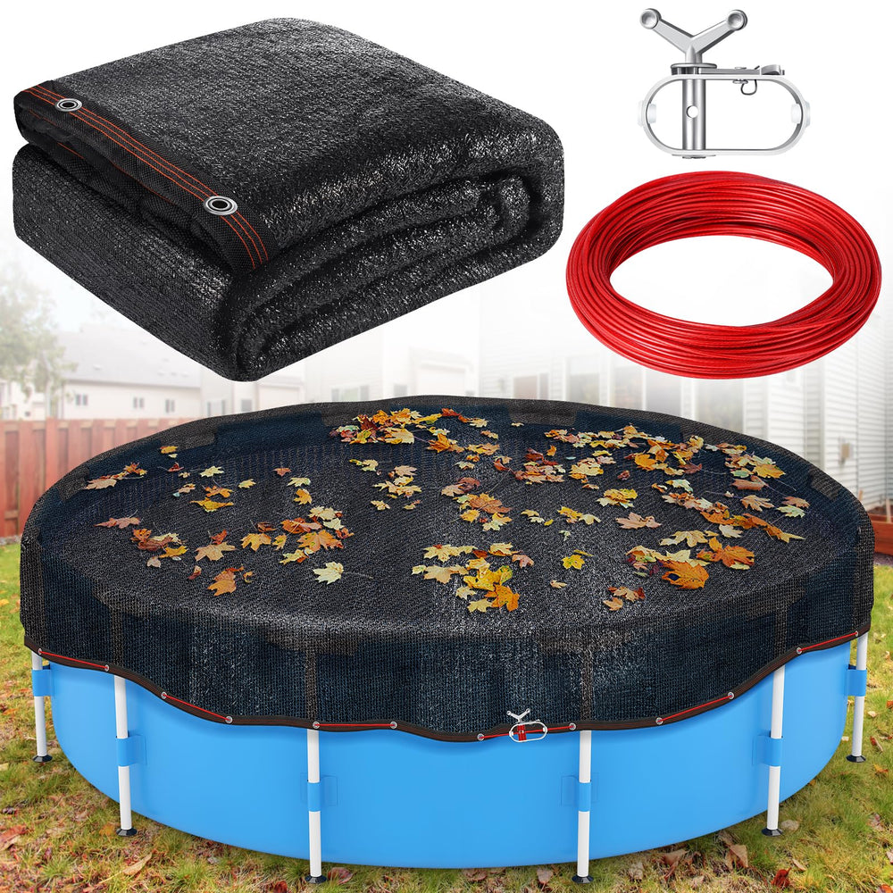Niuyhe 15FT Pool Leaf Net Cover front view with winch and cable
