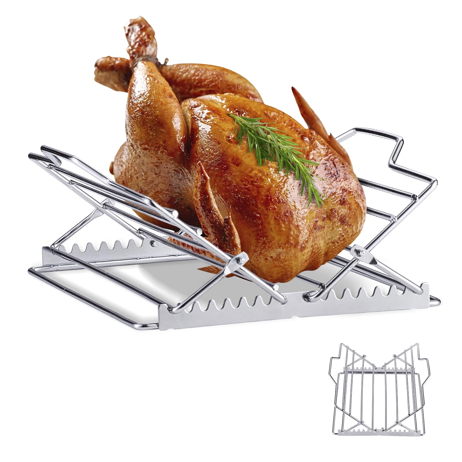 NLOYCOR Adjustable Roasting Rack front view with stainless steel finish