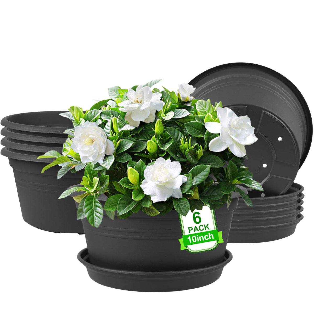 NNARRE 10 inch round plastic plant pot dark gray with drainage holes