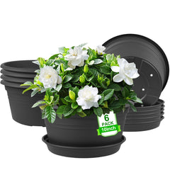 NNARRE 10 inch round plastic plant pot dark gray with drainage holes