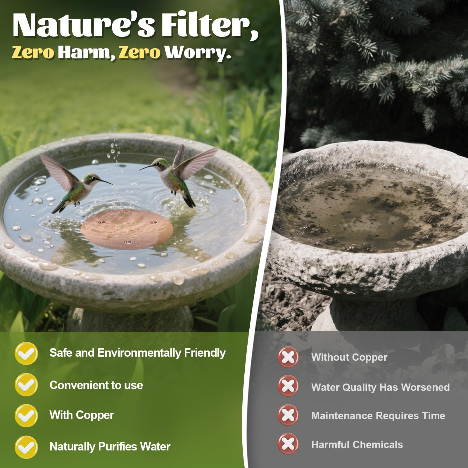 NNG Bird Bath Copper Disk with water surface contact
