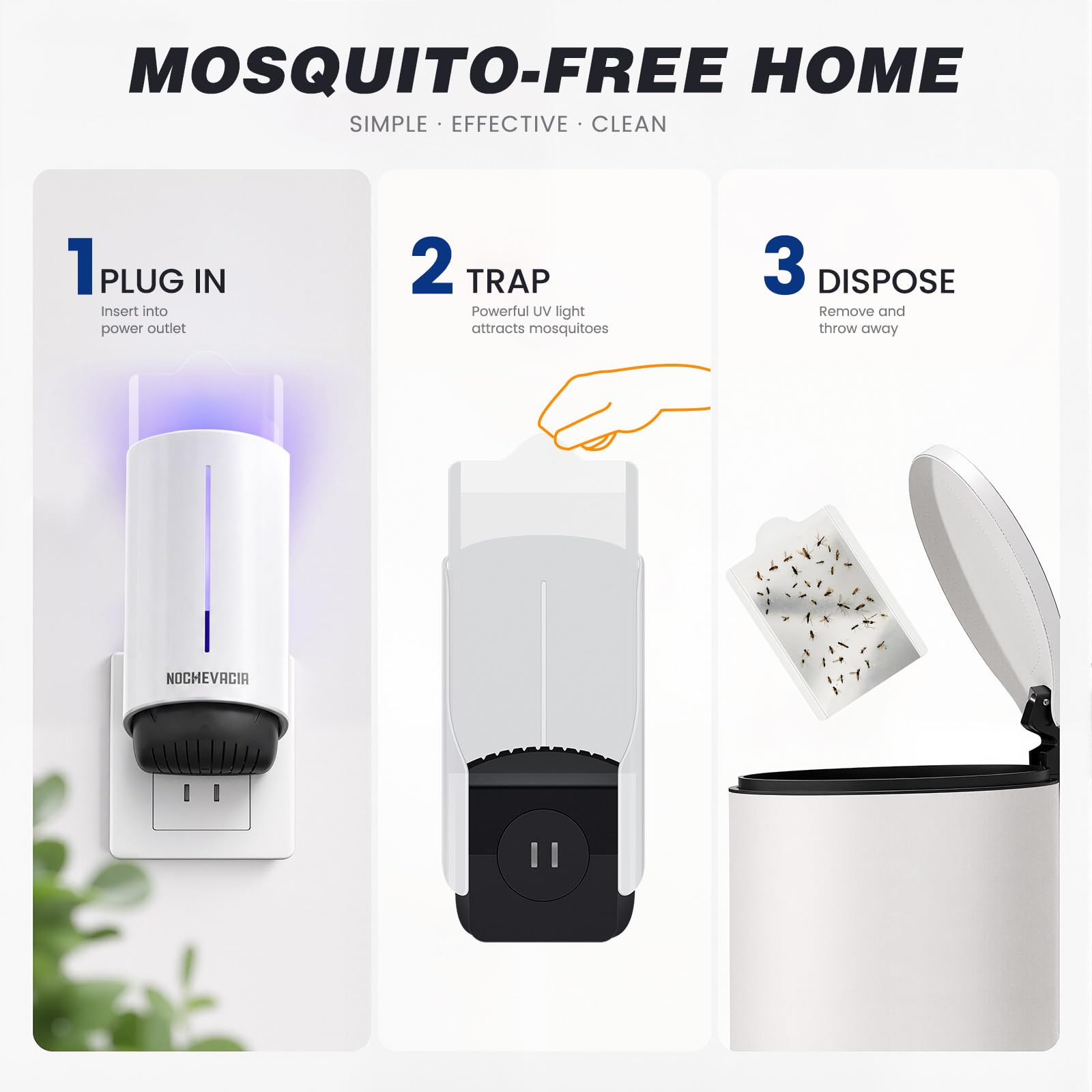 NocheVacia Plug-in Insect Trap installed in a wall socket
