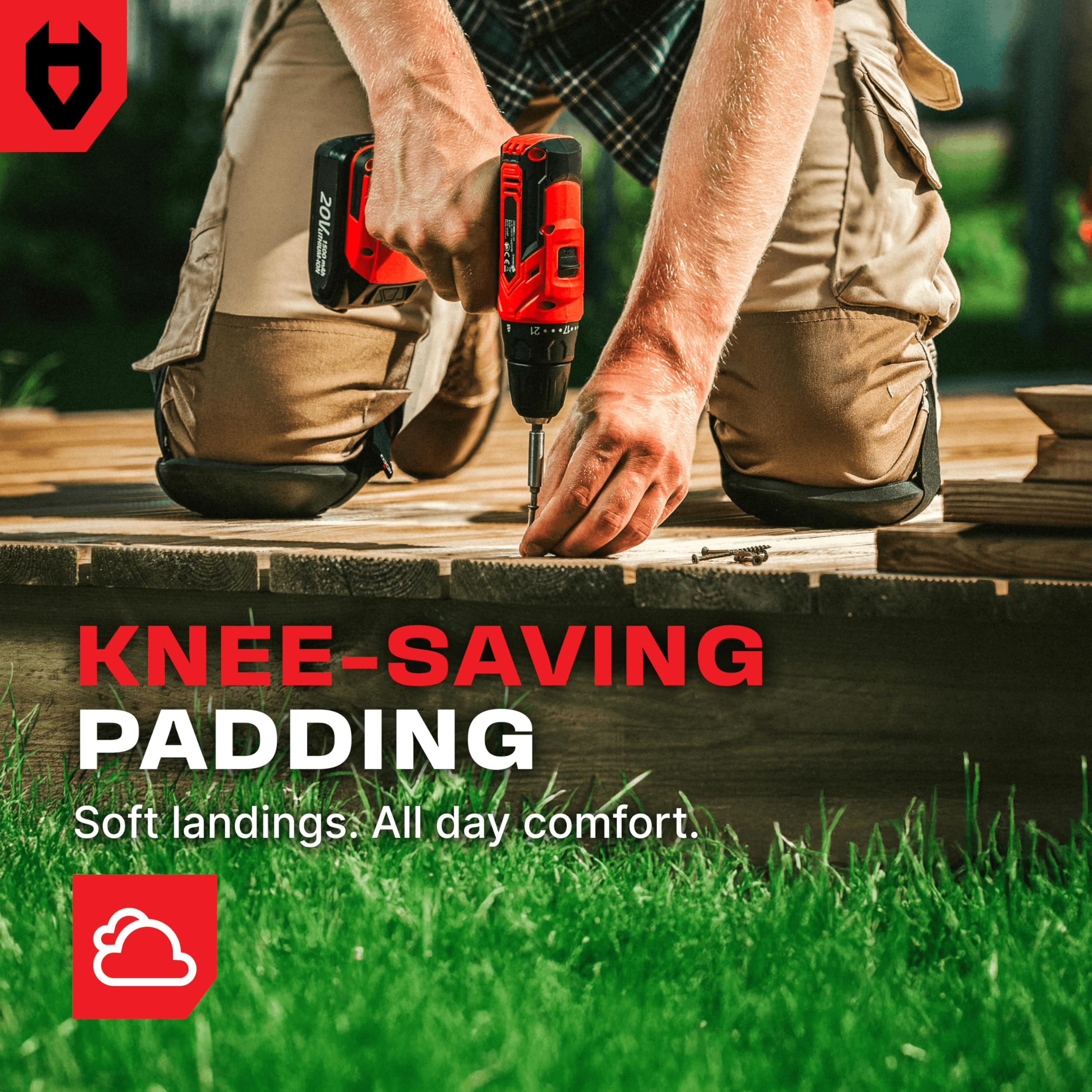 NoCry Gardening Knee Pads with ergonomic design highlighted