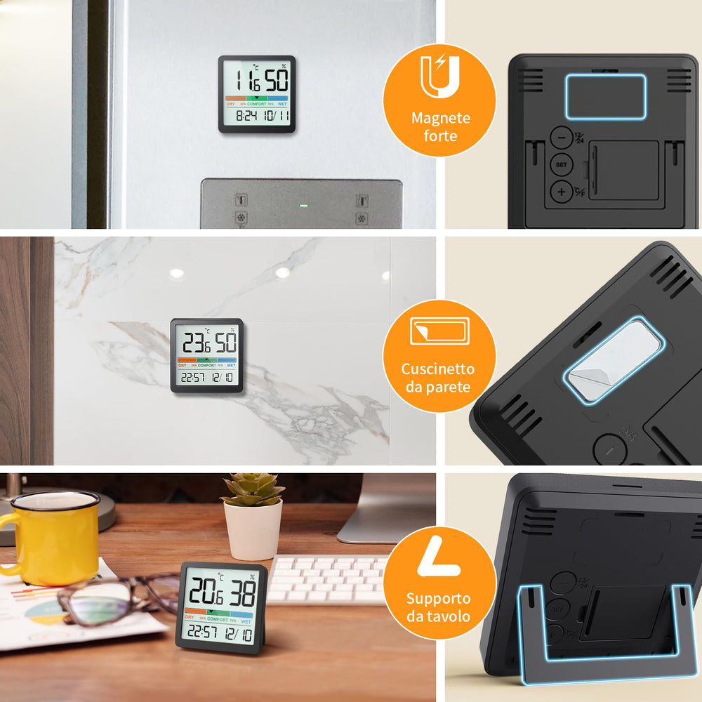 NOKLEAD Digital Hygrometer with compact design on a refrigerator
