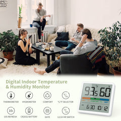 NOKLEAD hygrometer mounted on a wall in a living room