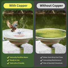 NOKOXIN Bird Bath Copper Disk in outdoor setting with water