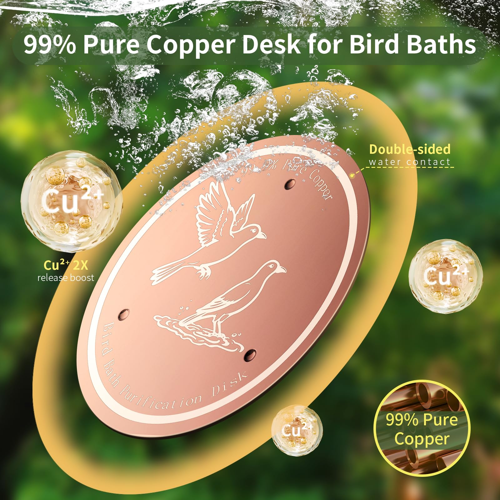 NOKOXIN Bird Bath Copper Disk packaging and dimensions