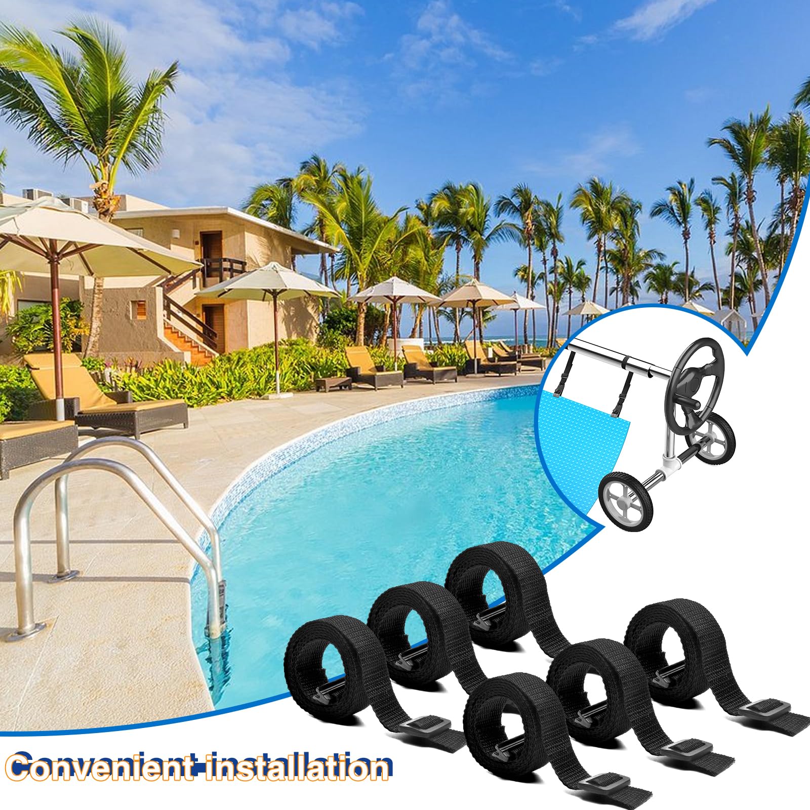 Nollapo solar cover reel attachment kit installed on a pool