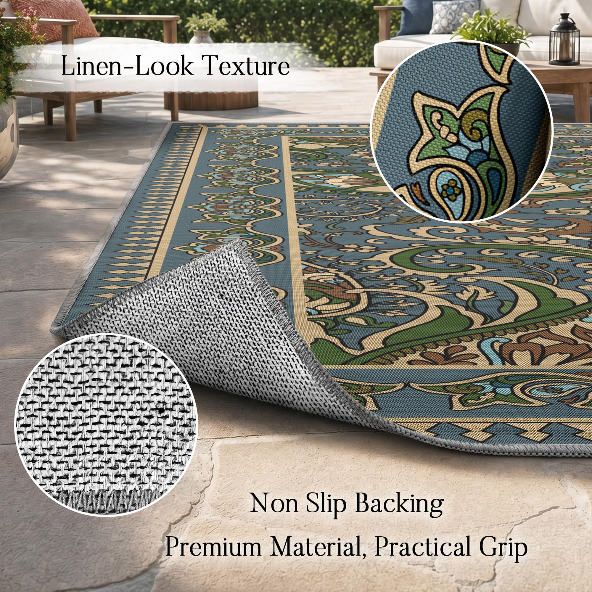 Non-slip backing of Arenarug Paisley Outdoor Rug