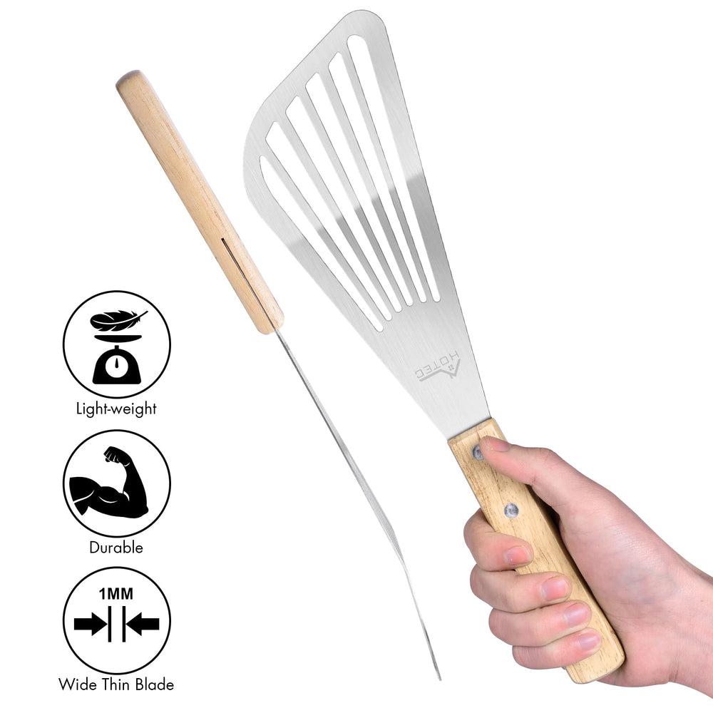 Non-slip wooden handle of HOTEC Fish Spatula