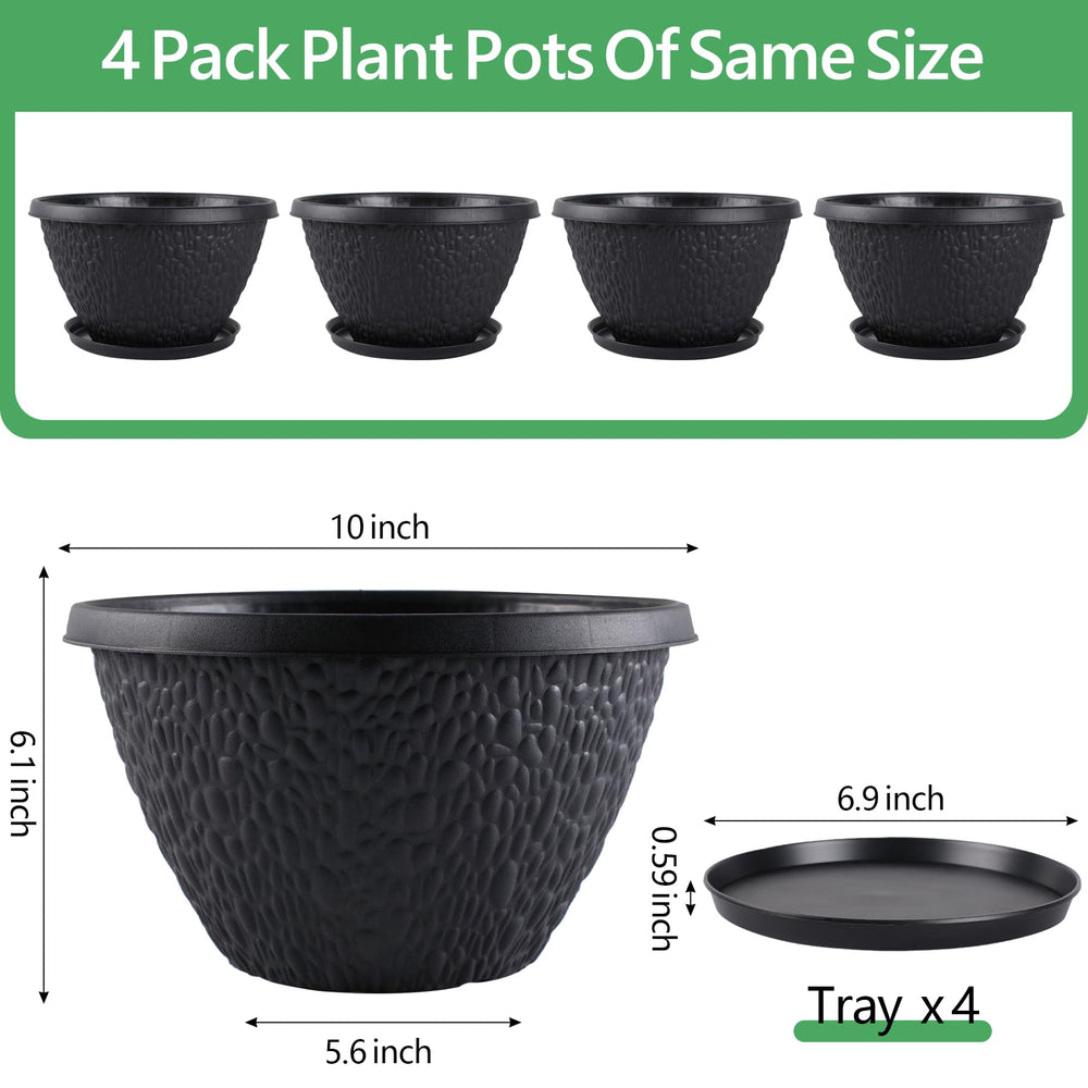 Nooulap 10 inch black plant pot side view