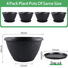 Nooulap 10 inch black plant pot side view