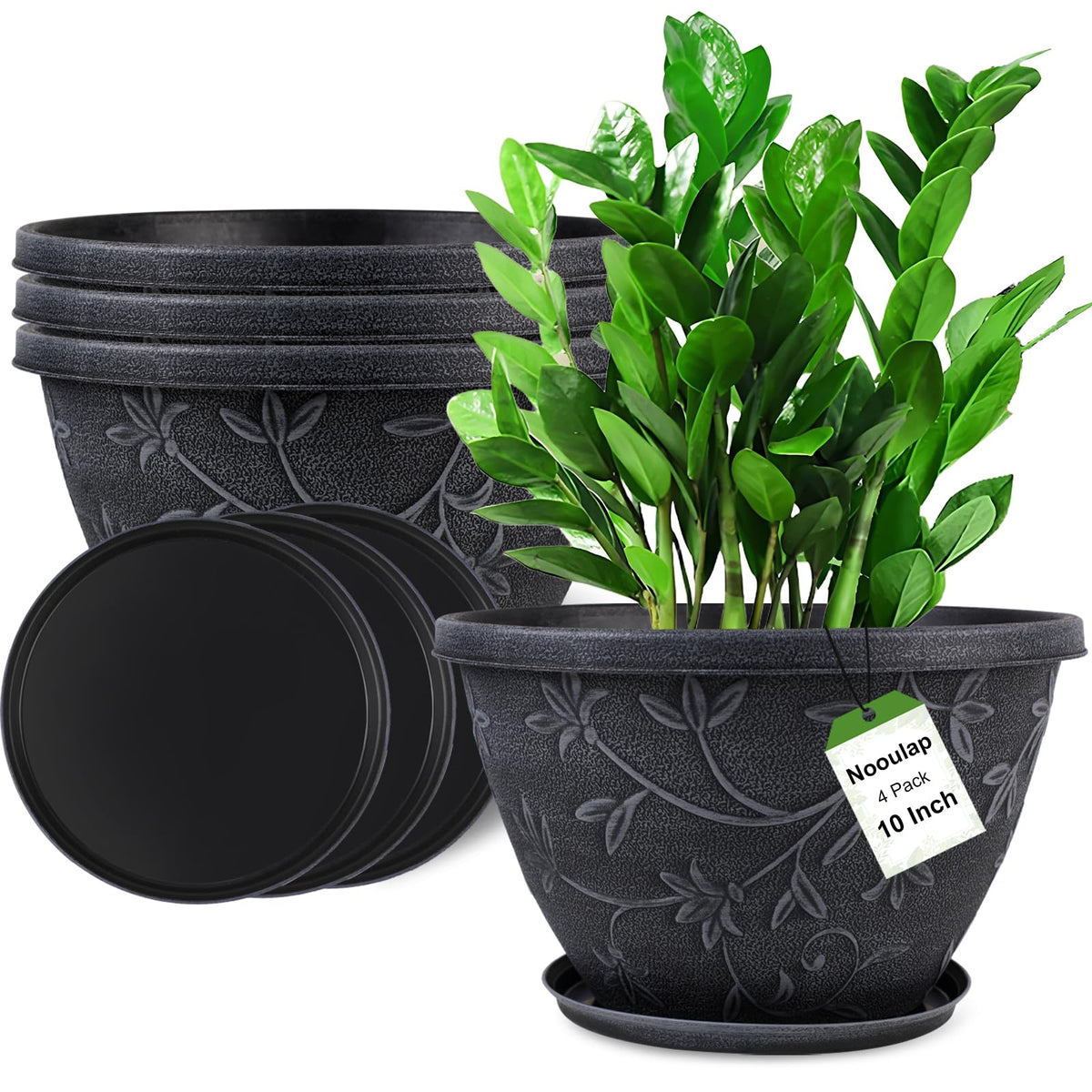 Nooulap 10 inch flower pot in imitation magnolia pattern front view
