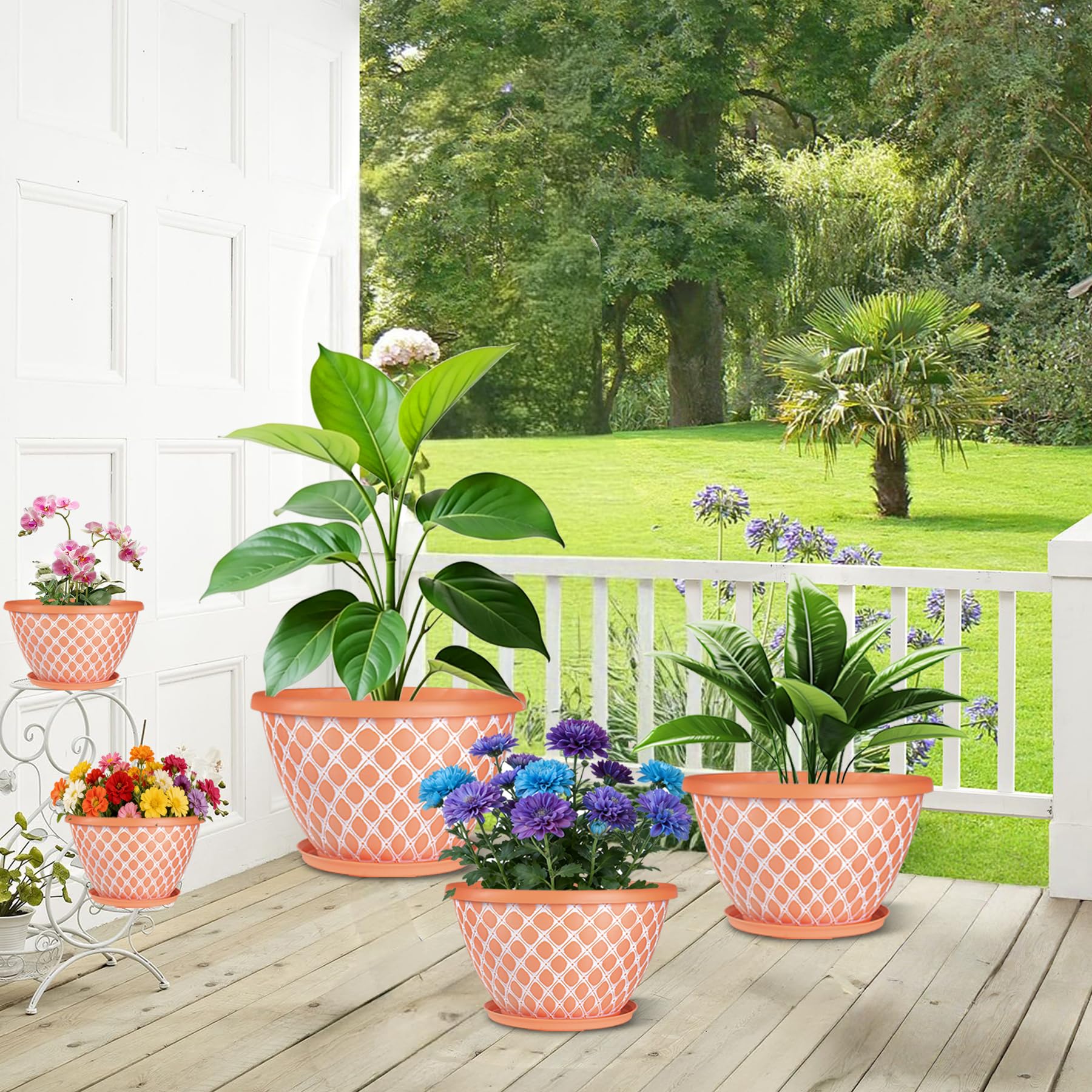 Nooulap 10 Inch flower pot set with various sizes visible