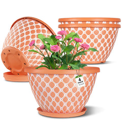 Nooulap 10 Inch orange flower pot with diamond grid texture