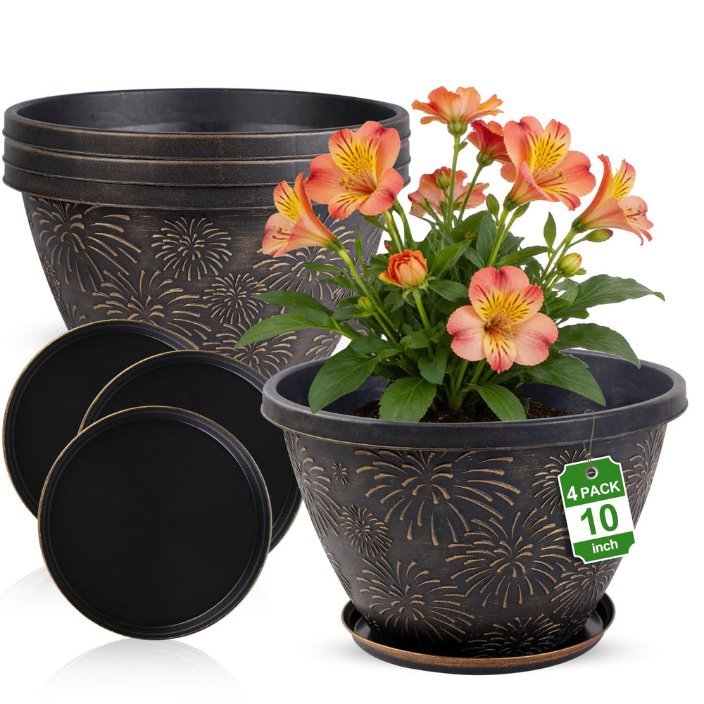 Nooulap 10 inch plant pot front view with retro firework design