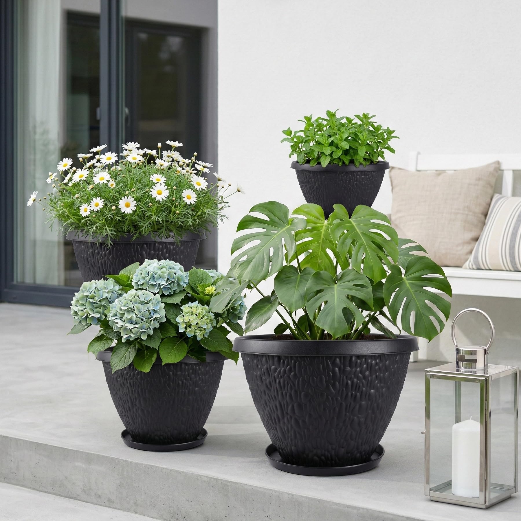 Nooulap 10 inch plant pot with herbs indoors