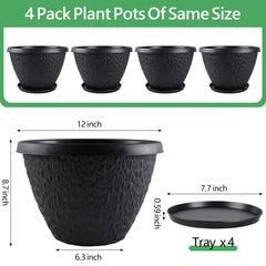 Nooulap 12-inch black plant pot side view showcasing drainage holes