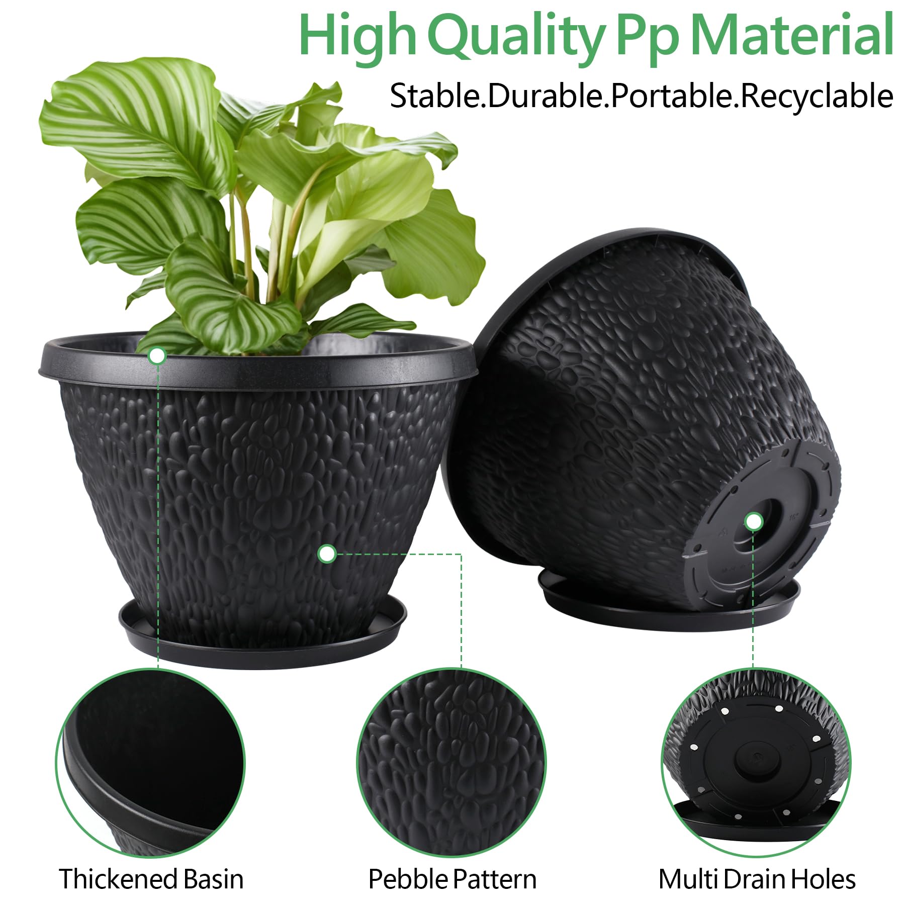 Nooulap 12-inch black plant pot with saucer included